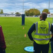 Captation aérienne par drone lors d'un entraînement de rugby à la plaine des sports de l'UBB à Bordeaux.